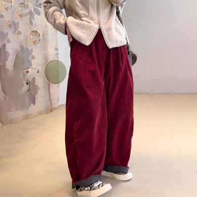 欧货高端定制红色大码阔腿裤女