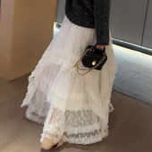 欧货大牌白色高腰蕾丝花边半身裙女2026春季 新款 甜妹风气质长裙子