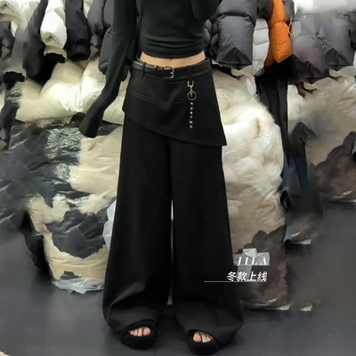 欧货高端定制黑色大码阔腿西装裤