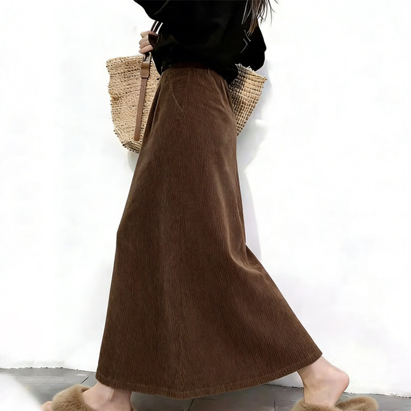 欧货高端定制棕色灯芯绒大码半身裙女2026早春新款轻熟风大摆裙子,女装/女士精品,大码半身裙,淘宝优惠券,粉丝福利购,淘宝优惠卷