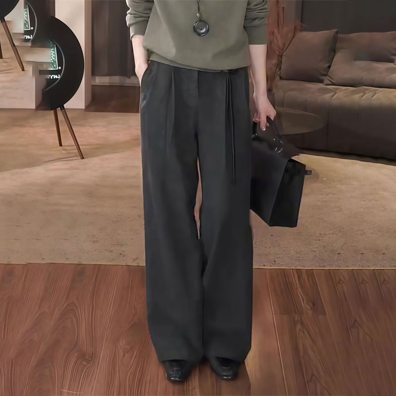 高端定制灰色褶皱大码阔腿裤女