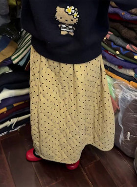 欧货高端定制黄色波点大码半身裙女2025冬季新款加厚减龄A字裙子