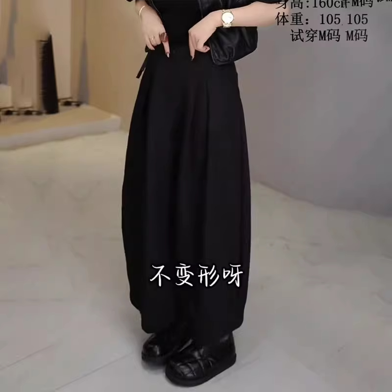 欧货高端定制黑色褶皱大码阔腿西装裤女2025秋冬新款加厚休闲裤子