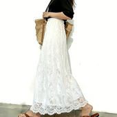 欧货高端定制白色高腰大码 半身裙女2026春夏新款 蕾丝边温柔A字裙