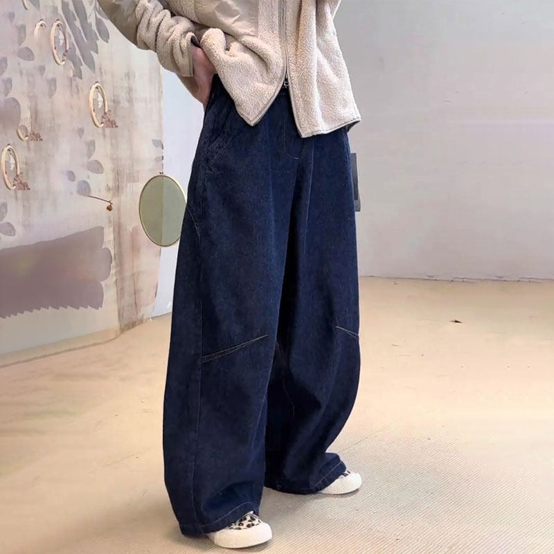 欧货高端定制蓝色大码阔腿裤女2025秋冬加厚慵懒休闲风松弛弯刀裤,女装/女士精品,大码裤装,淘宝优惠券,粉丝福利购,淘宝优惠卷