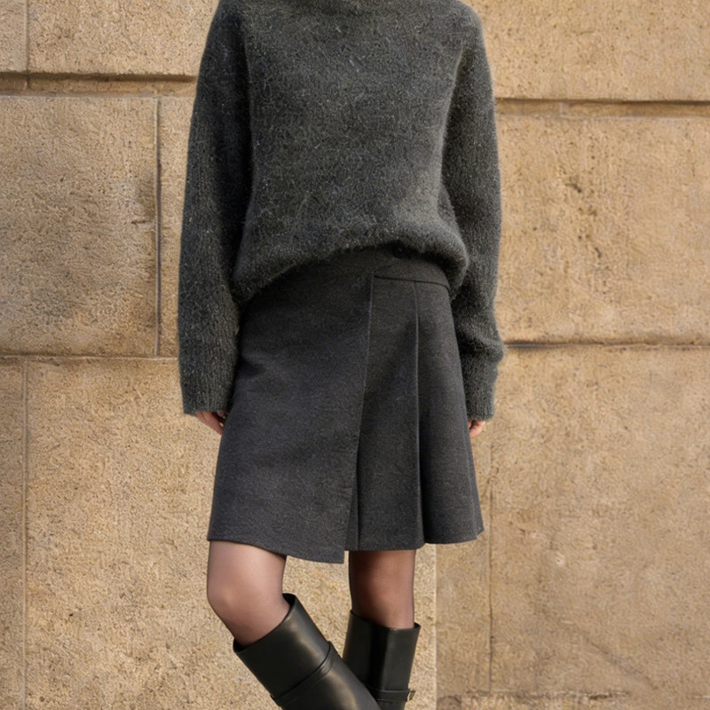 欧货高端定制深灰色毛呢大码半身裙女2026早春新款高腰百搭A字裙,女装/女士精品,大码半身裙,淘宝优惠券,粉丝福利购,淘宝优惠卷