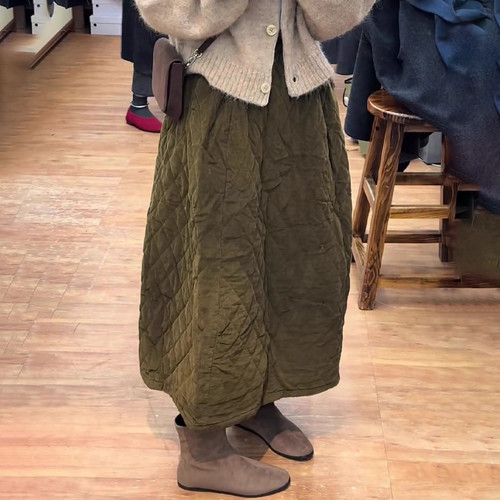 高端定制军绿色菱格大码半身裙