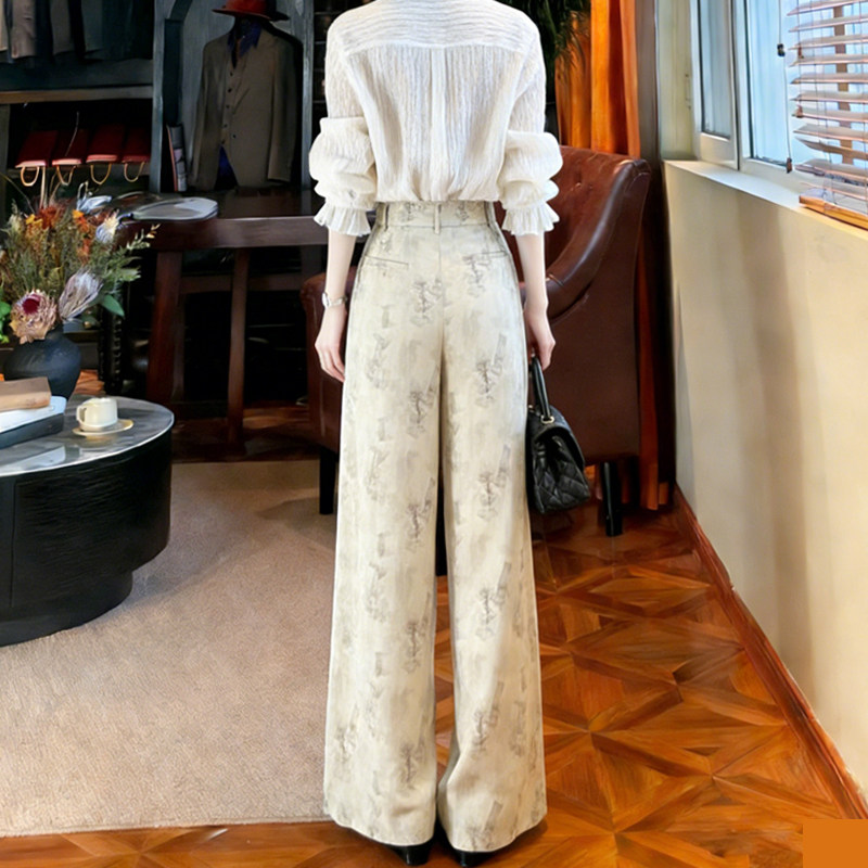欧货高端定制米白色大码阔腿西装裤女2026早春新款印花休闲直筒裤,女装/女士精品,大码裤装,淘宝优惠券,粉丝福利购,淘宝优惠卷