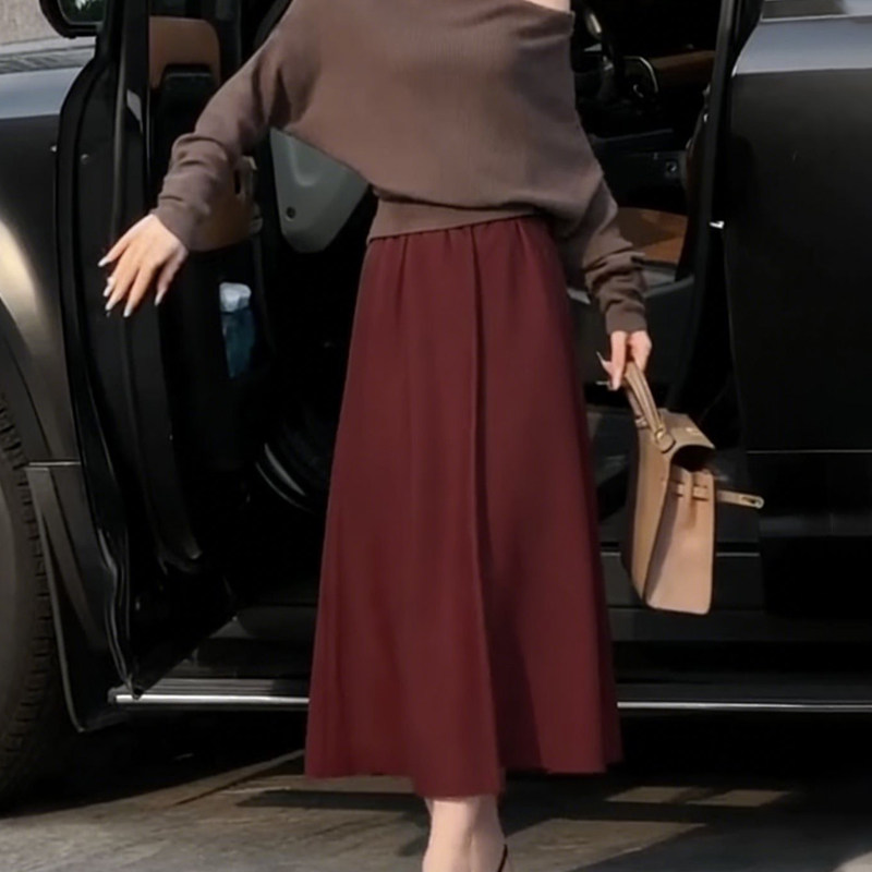 欧货高端定制深红色大码半身裙女2025冬季新款加厚轻熟风A字裙子,女装/女士精品,大码半身裙,淘宝优惠券,粉丝福利购,淘宝优惠卷