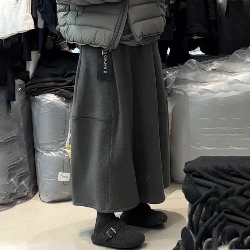 欧货高端定制灰色毛呢大码阔腿裤