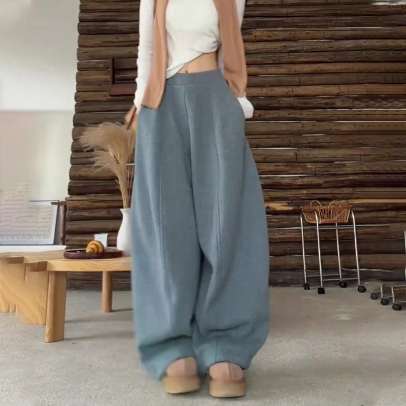 欧货高端定制浅灰色大码阔腿裤女