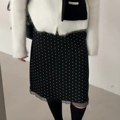 欧货高端定制黑色毛呢大码 半身裙女2026早春新款 圆点减龄A字裙子
