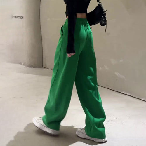 欧货高端定制绿色毛呢大码阔腿裤