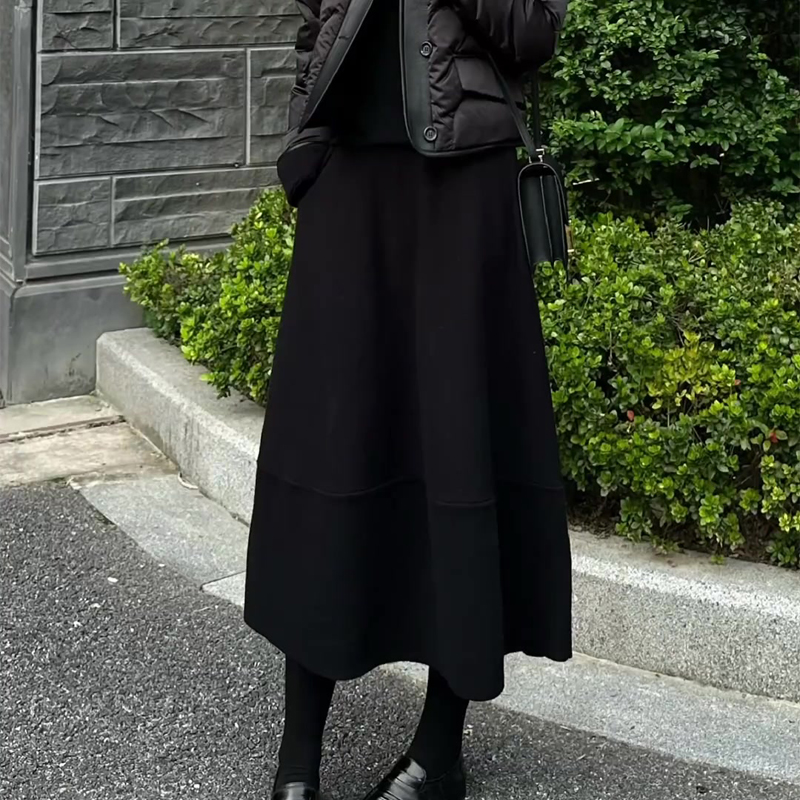 欧货高端定制黑色毛呢大码半身裙