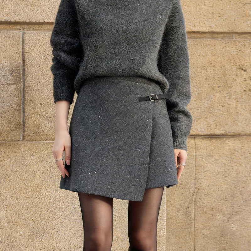 欧货高端定制浅灰色毛呢大码半身裙女2026早春新款细闪轻熟A字裙,女装/女士精品,大码半身裙,淘宝优惠券,粉丝福利购,淘宝优惠卷