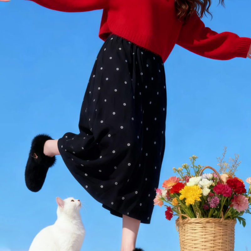 欧货高端定制黑色波点大码半身裙