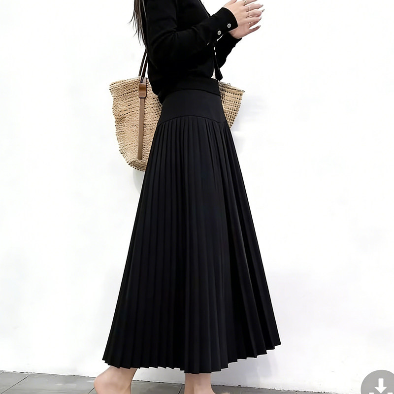 欧货高端定制黑色大码半身裙女2026早春新款高腰垂感轻熟风琴裙子,女装/女士精品,大码半身裙,淘宝优惠券,粉丝福利购,淘宝优惠卷