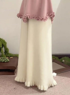 欧货高端定制白色大码半身裙女2025冬季新款加厚优雅荷叶边a字裙