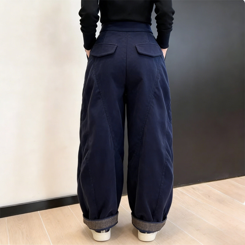 欧货高端定制藏蓝色大码阔腿棉裤女2026早春新款高腰休闲灯笼裤子,女装/女士精品,大码裤装,淘宝优惠券,粉丝福利购,淘宝优惠卷