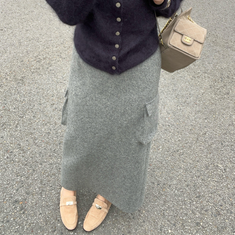 欧货高端定制灰色毛呢大码半身裙