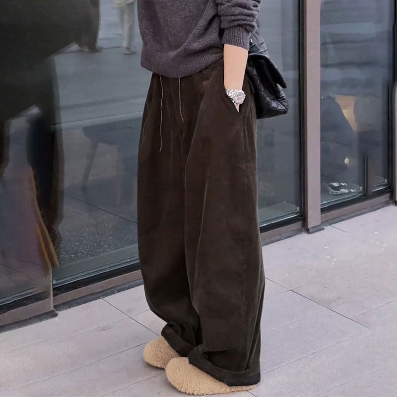 高端定制棕色灯芯绒大码阔腿裤女2025秋冬新款加厚慵懒拖地休闲裤,女装/女士精品,大码裤装,淘宝优惠券,粉丝福利购,淘宝优惠卷