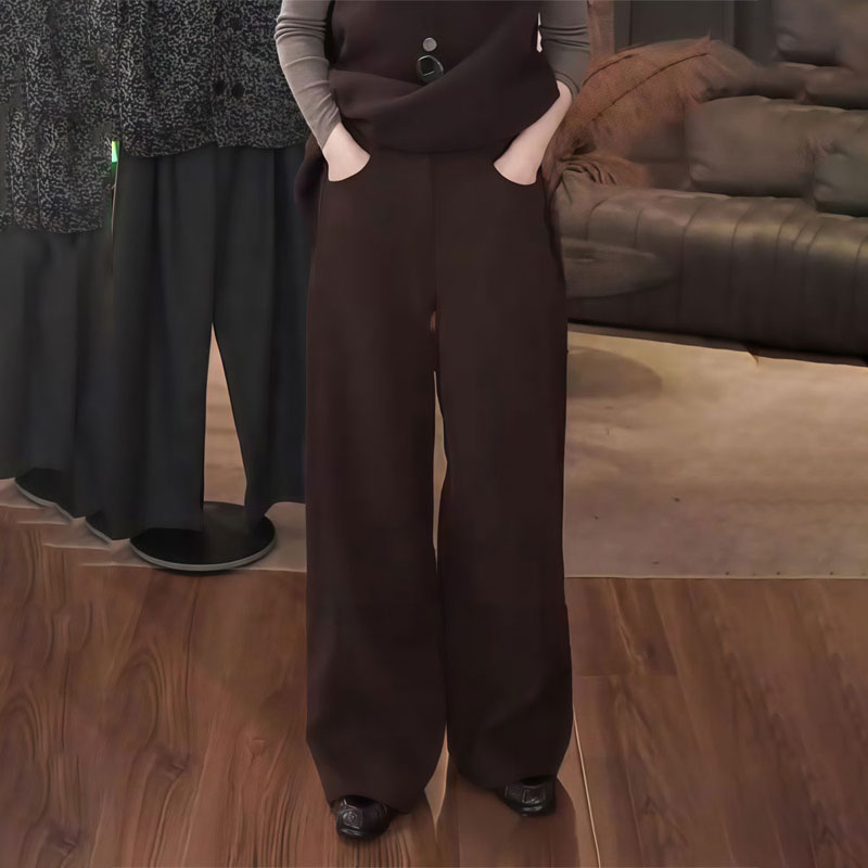 欧货高端定制棕色大码阔腿裤女