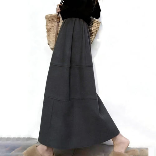 高端定制深灰色毛呢大码半身裙女