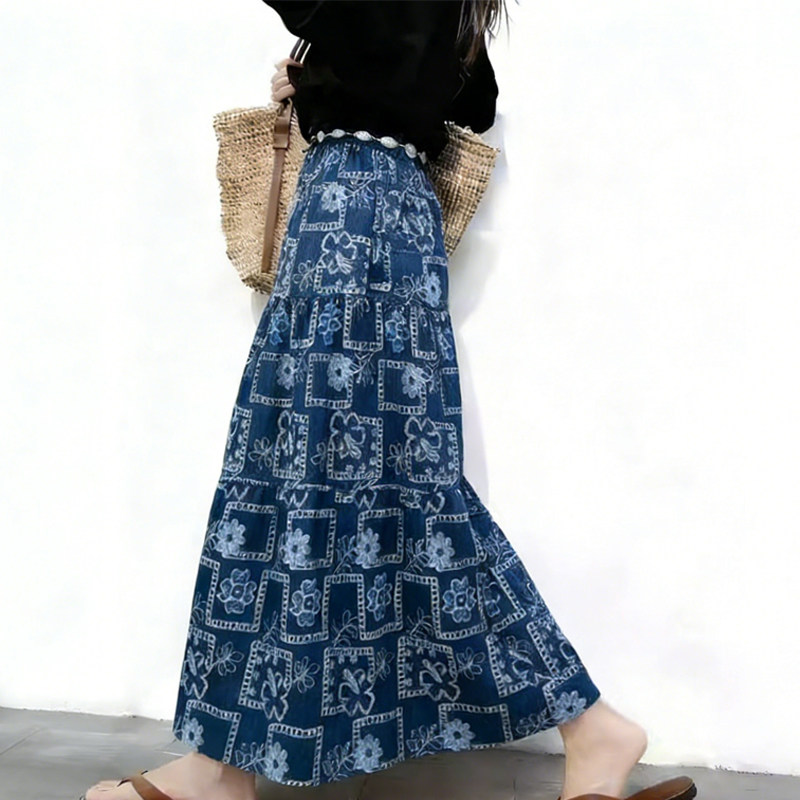 欧货高端定制藏青色大码半身裙女2026早春新款复古风印花大摆裙子,女装/女士精品,大码半身裙,淘宝优惠券,粉丝福利购,淘宝优惠卷