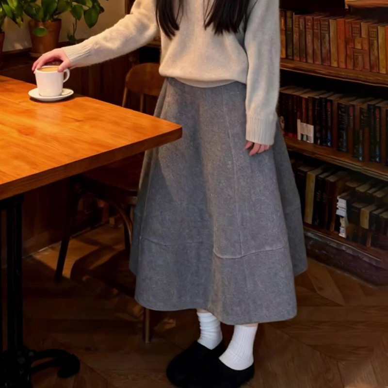 欧货高端定制灰色毛呢大码半身裙