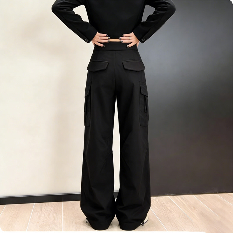 欧货高端定制黑色毛呢大码阔腿裤女2026早春新款多口袋休闲直筒裤,女装/女士精品,大码裤装,淘宝优惠券,粉丝福利购,淘宝优惠卷