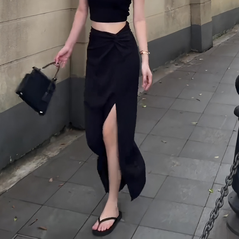 轻熟黑色高腰显瘦开叉裙女2025年夏季新款欧货时髦高奢小众半身裙,女装/女士精品,大码半身裙,淘宝优惠券,粉丝福利购,淘宝优惠卷