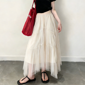 欧货高端定制米白色网纱大码 半身裙女2026春夏新款 轻熟风大摆裙子