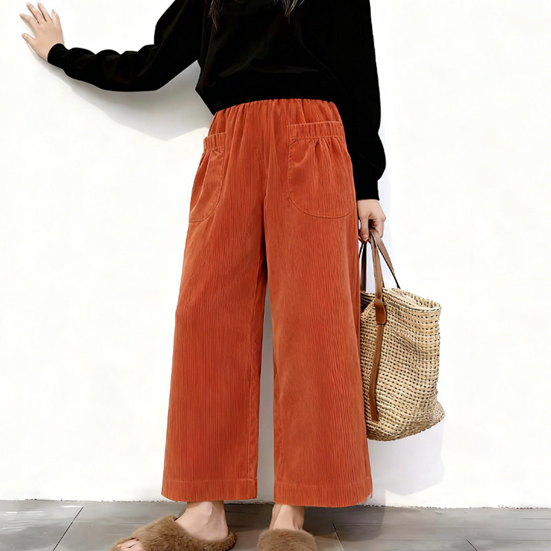 欧货高端定制橘红色灯芯绒大码阔腿裤女2025冬季新款加厚休闲裤子,女装/女士精品,大码裤装,淘宝优惠券,粉丝福利购,淘宝优惠卷