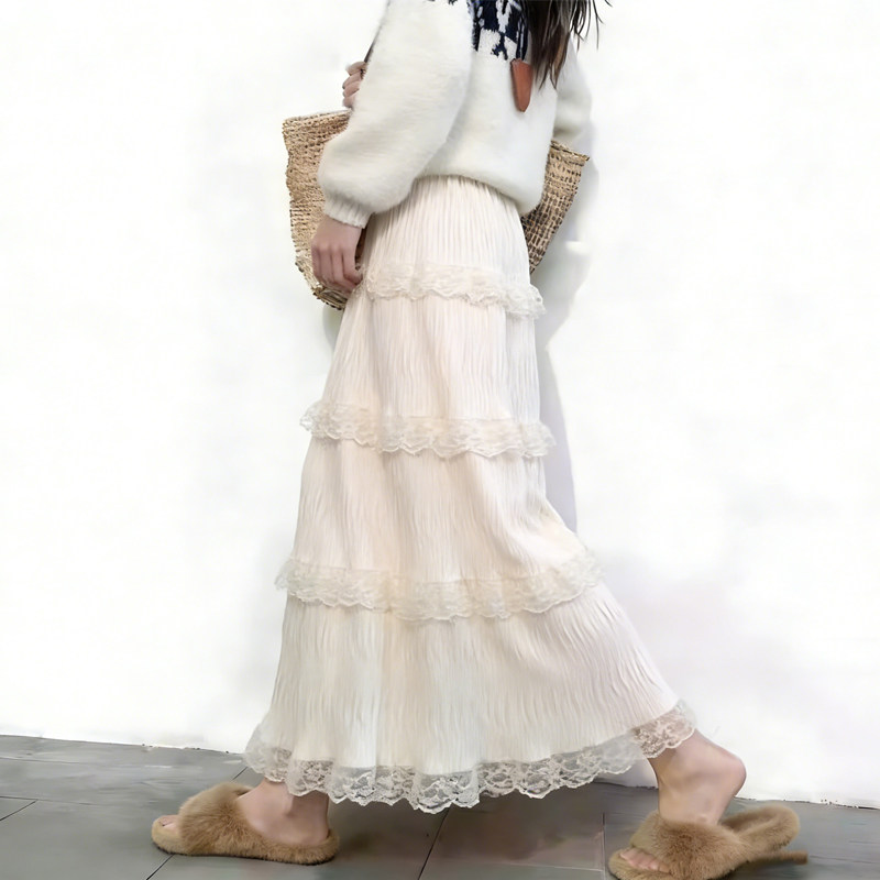 欧货高端定制杏色蕾丝边大码半身裙女2026早春新款温柔多层蛋糕裙,女装/女士精品,大码半身裙,淘宝优惠券,粉丝福利购,淘宝优惠卷