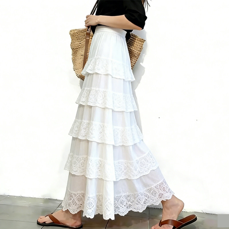 欧货高端定制白色雪纺大码半身裙女2026早春新款蕾丝多层蛋糕裙子,女装/女士精品,大码半身裙,淘宝优惠券,粉丝福利购,淘宝优惠卷
