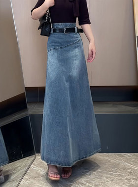 欧货高端定制蓝色大码牛仔裙2025冬季新款大气简约高级感品质裙子