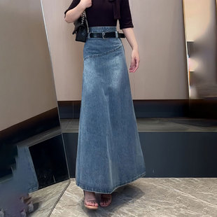 大气简约高级感品质裙子 新款 欧货高端定制蓝色大码 牛仔裙2025冬季