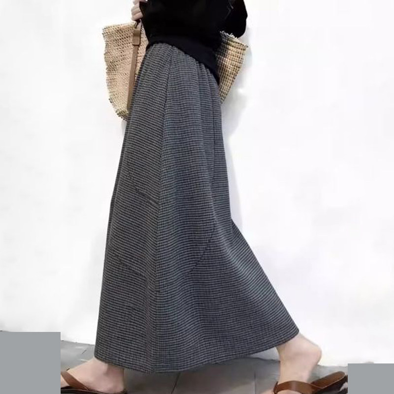 欧货高端定制深灰色毛呢大码半身裙女2026早春新款格纹慵懒A字裙,女装/女士精品,大码半身裙,淘宝优惠券,粉丝福利购,淘宝优惠卷