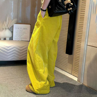 欧货高端定制黄色灯芯绒阔腿裤女