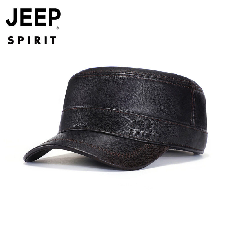 JEEP羊皮秋冬中老年保暖平顶帽男