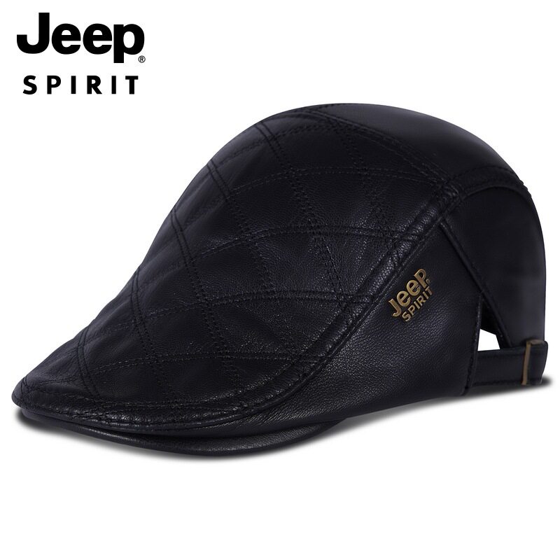 JEEP正品男士羊皮真皮保暖鸭舌帽