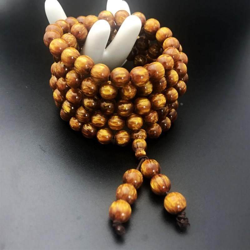 金海柳108佛珠手链6-14mm多圈佛珠手串金丝海柳长款天然黑珊瑚礼