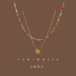 「昭和小雏菊」简约彩色串珠花朵项链叠戴小众设计锁骨链个性颈链