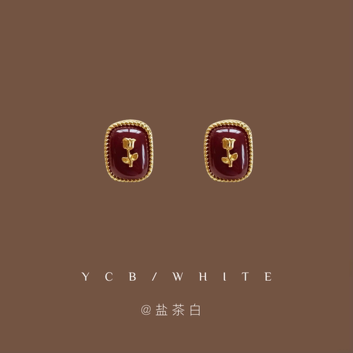 暗里着迷复古宫廷玫瑰耳钉925
