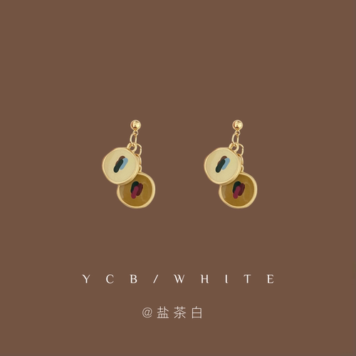 「榛果可可」法式复古vintage油画耳钉925银针独特小众设计感耳环