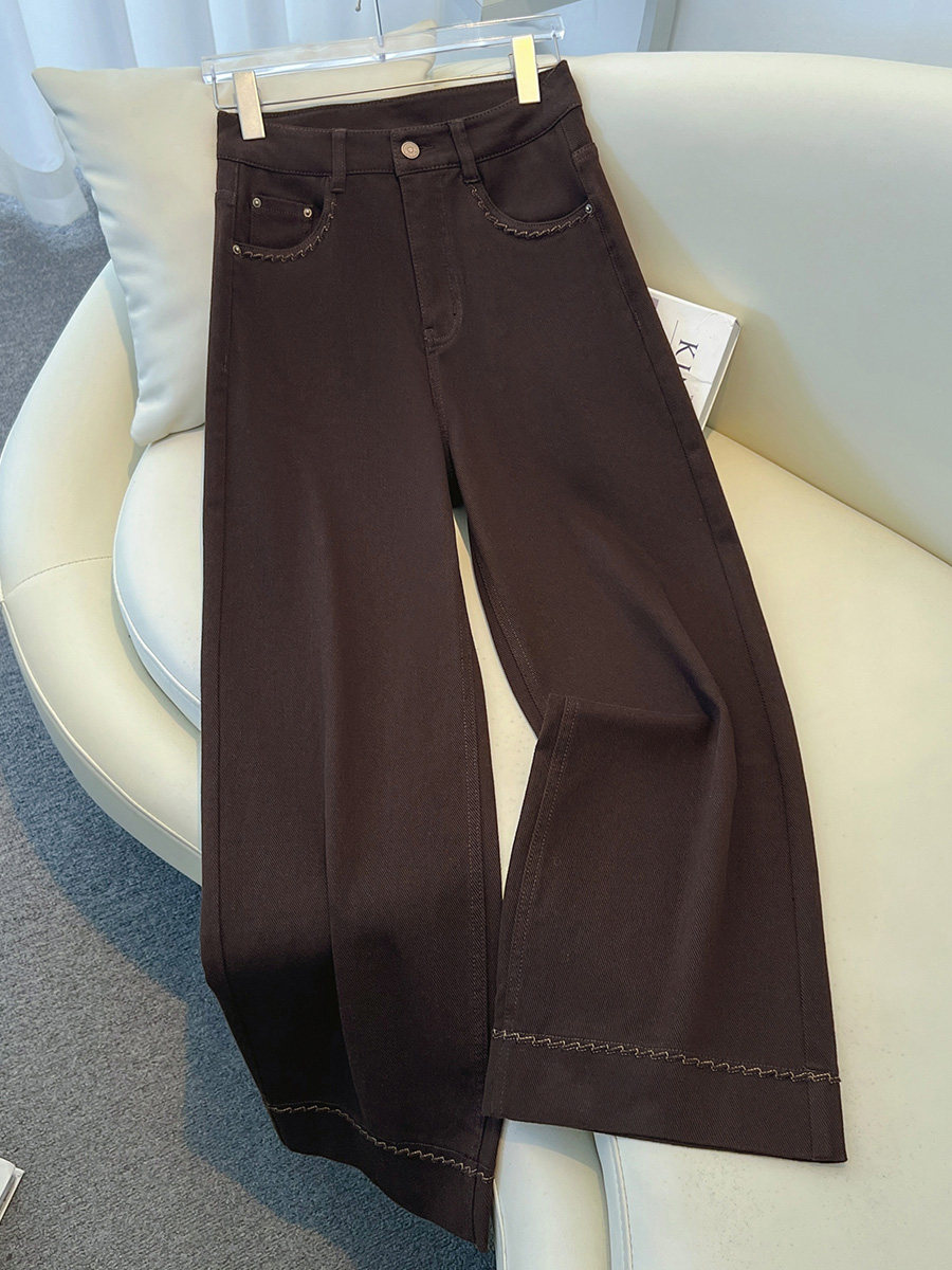 美拉德咖色牛仔阔腿裤女春秋季2025新款时尚百搭宽松小个子直筒裤,女装/女士精品,牛仔裤,淘宝优惠券,粉丝福利购,淘宝优惠卷