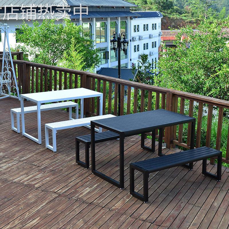 户外美式休闲别墅庭院花园公园露台茶几塑木防腐木露天长桌椅组合