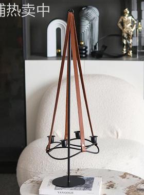 设计师烛台摆件样板间餐厅抽象艺术感皮带悬浮四头蜡烛台软装饰品