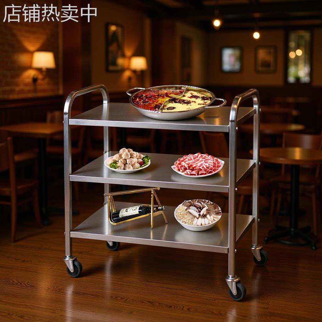 酒店餐厅三层服务车木质三轮车手推车茶水款式直供不锈钢餐车