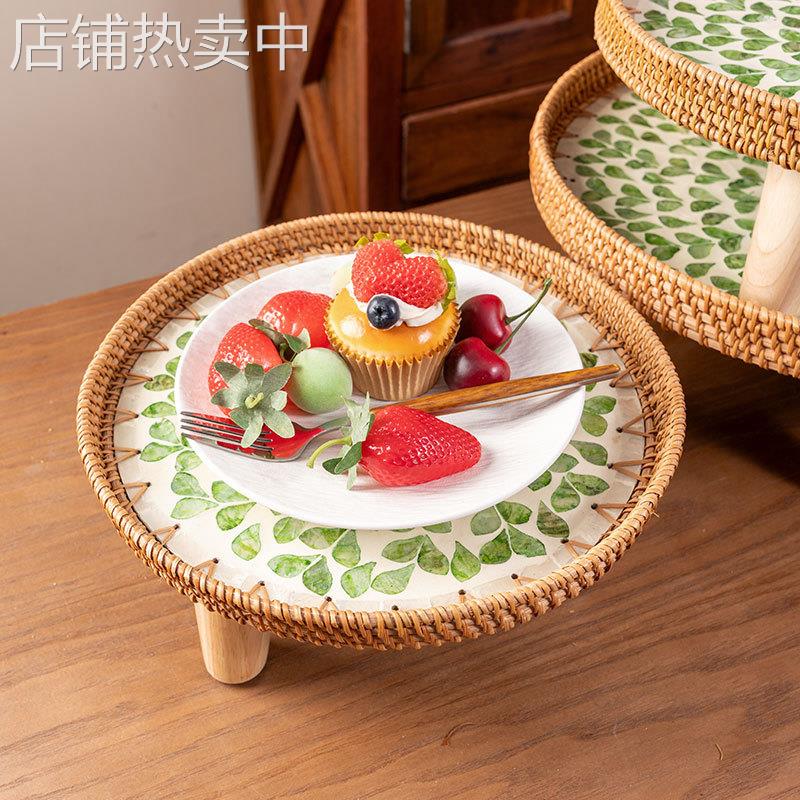 网红北欧风手工藤编贝壳飘窗茶几方沙发小边几欧式榻榻米小圆桌野